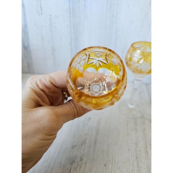 Vintage czech cut glass‎ yellow mini cordial glasses shot wine - Picture 7 of 9